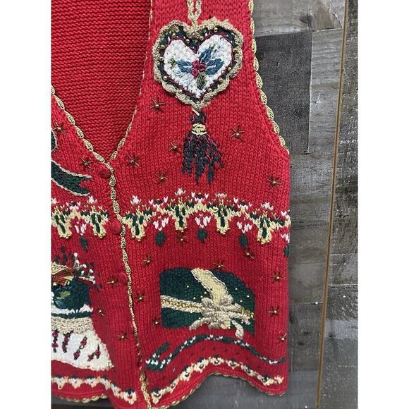 Tiara Christmas Embellish Embroidered Sweater Vest Red Women’s Large VINTAGE - Picture 4 of 7
